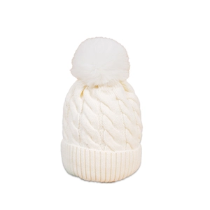 Winter Beanie Hat With Pom Pom Cable Knit Fleece Lined Warm Knitted Cotton Headwear Unisex