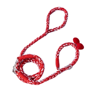 Set guinzaglio e collare per cani intrecciato rosso e bianco con fiocco di velluto e fibbia