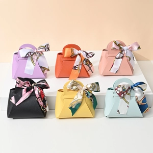 European leather mini handbag gift boxes with silk scarves in six assorted colors