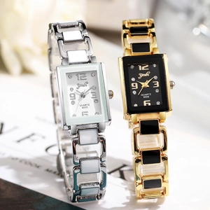 Eleganti orologi al quarzo in ceramica da donna con quadranti rettangolari dorati