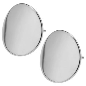 Detailed view of 304 stainless steel minimalist pebble-shaped earrings with mirror finish