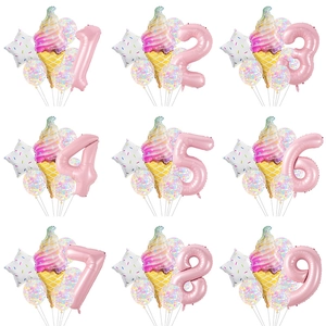 Set de globos de helado rosa macaron y números para decoración de fiesta de cumpleaños