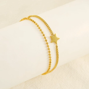 Bracelet Double Couche Avec Pendentif Étoile Acier Inoxydable Plaqué Or 18K Chaîne À Billes Pour Femmes