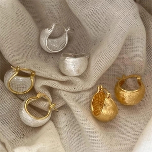 Brushed 925 sterling silver hoop earrings in gold and silver matte textured finish
