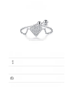 S925 sterling silver ring detail with diamond-shaped pendant size 7.5x10mm and 0.86g weight