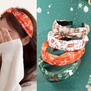 Weihnachten Knot Stirnband Breit Polyester Stoff Haarreif Mit Frohe Weihnachten Druck Feiertag Accessoires Damen