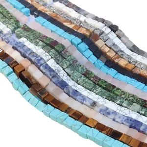 Square natural gemstone beads for DIY jewelry including Lapis Lazuli and Tiger Eye