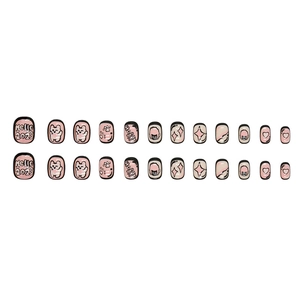 Pink cartoon press-on nails with 26 pieces featuring bunny paw and heart patterns