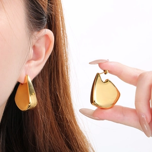 Irregular fin-shaped 18K gold-plated titanium steel earrings for a minimalist look