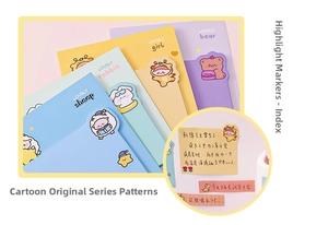 Detailed view of colorful cartoon animal index sticky notes in pastel colors