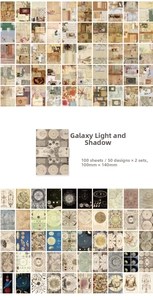 Detailed matrix of 100 vintage astronomical and map scrapbooking papers in 100x140mm size