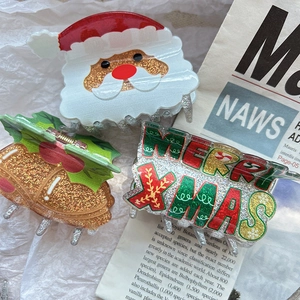 Festliches Weihnachts-Haarklammern-Set mit Weihnachtsmann, Glocke und Glitzer-Design