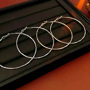 Grandi Orecchini A Cerchio Geometrici In Rame Con Perno In Argento Texture Martellata Gioielli Minimalisti Per Donna