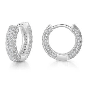 Silver hoop earrings with micro-paved cubic zirconia in a hip-hop style for men