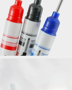 Waterproof long-nose markers in red, black, and blue with quick-drying oil-based ink