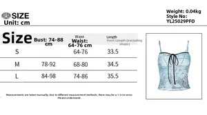 Größentabelle für Sommer-Print-Spitzentop mit Maßen für Brust, Taille und Länge