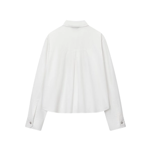 Camicia minimalista bianca a maniche lunghe in popeline da donna con vista posteriore