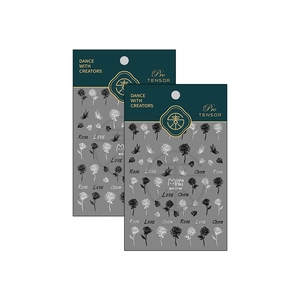 Thin self-adhesive nail stickers with realistic black and white rose and butterfly designs