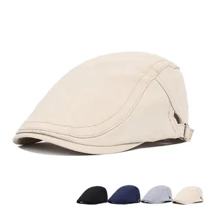Men Vintage Forward Cap Beret Hat British Retro Cotton Fabric Adjustable Buckle Breathable Sunshade Newsboy Flat Cap