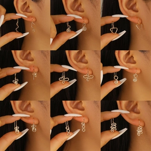 Elegant Copper Geometric Hook Earrings For Women Minimalist Gold Silver Plated Spiral Infinity Shape Dainty Jewelry
