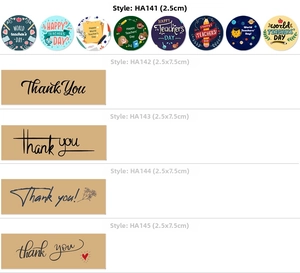 Multiple Happy Birthday and Thank You adhesive stickers and gift tags in various sizes