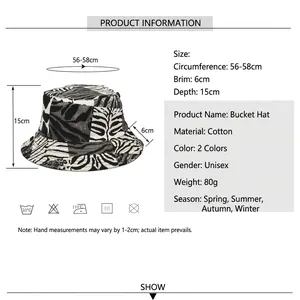 Zebra print cotton bucket hat with 56-58cm circumference and UV sun protection