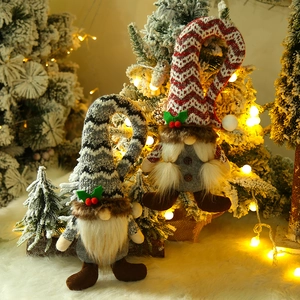 Christmas Gnome Curtain Tieback Faceless Tomte Doll Knitted Striped Hat Long Beard Felt Buckle Holder Holiday Decor
