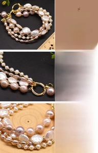 Detail of baroque freshwater pearl bracelet with 18K gold plating and manual craftsmanship