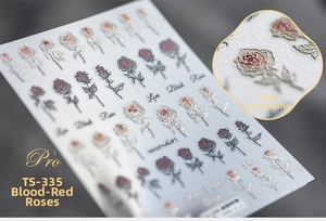 Vue macro d'autocollants 5D pour ongles avec roses en relief 3D et finition métallique