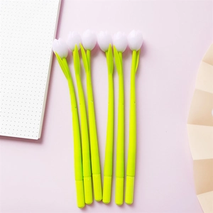 Detailed view of six tulip-shaped creative pens with light-changing floral buds