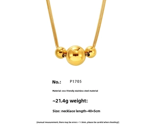 Detailed specs of double-layer stainless steel necklace with three polished golden beads