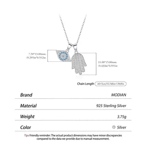 S925 sterling silver necklace featuring Hamsa Hand and blue Evil Eye zircon pendants