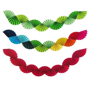 Red and green paper fan garlands for festive wedding and Valentine party decorations