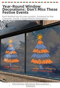 Détail de l'autocollant de fenêtre sapin de Noël style crayon avec texte Merry Christmas