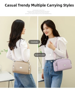 Bolsos de hombro en nailon beige y lavanda con correas anchas ajustables