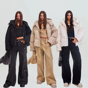 Women Hooded Puffer Jacket White Duck Down Loose Fit Waterproof Warm Thick Winter Coat Retro Streetwear Outerwear