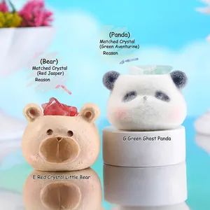 Cute crystal animal figurines with Red Jasper bear and flocked Green Aventurine panda