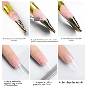 6-step tutorial for applying UV nail extension gel with professional scale paper forms