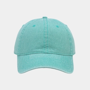 Vue détaillée d'une casquette de baseball en coton lavé vert lagon avec design 6 pans
