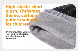 Close-up of thick fleece lining on children Christmas reindeer knit hat for warmth