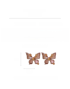 Detail view of pink mother of pearl butterfly earrings with cubic zirconia and silver needle