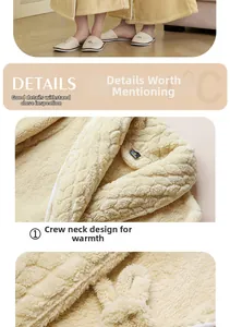 Detail of shawl collar on thickened coral fleece bathrobe with warm plush texture