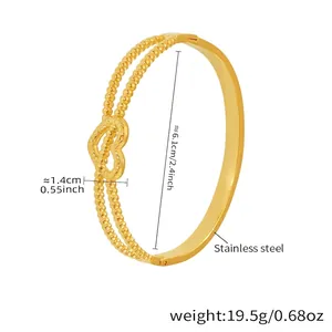 Detailed size measurement of a gold heart double-row beaded stainless steel bracelet