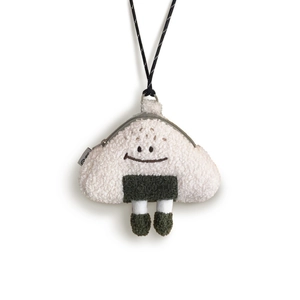Cute rice ball plush coin purse with embroidery face and strap for daily use