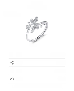 Detailed view of S925 sterling silver leaf ring with zircon inlay and size parameters