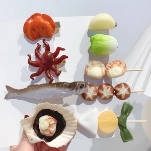 Creative 3D food hair clips set featuring funny dumpling octopus and vegetable shapes