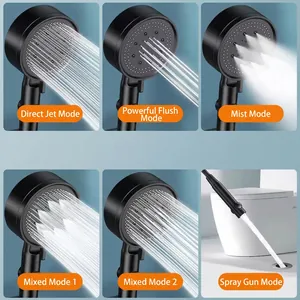 Matte black high pressure shower head featuring 6 adjustable water spray modes