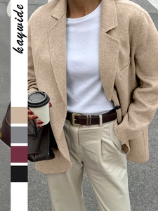 Women's Casual High-End Solid Color Blazer Jacket Lapel Long Sleeve Single Breasted Mid-Length Blazer Top For Autumn Winter