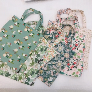 Sac À Main En Toile De Coton À Fleurs Fraîches Petit Fourre-Tout Sac Shopping Portable Avec Bouton Pression