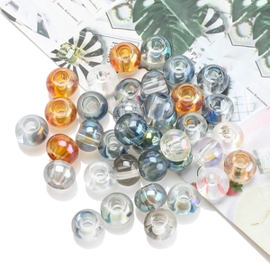 Glass Beads Crystal Iridescent AB Color Large Hole Smooth Loose Round Spacer For DIY Jewelry Making Bracelets Necklaces
